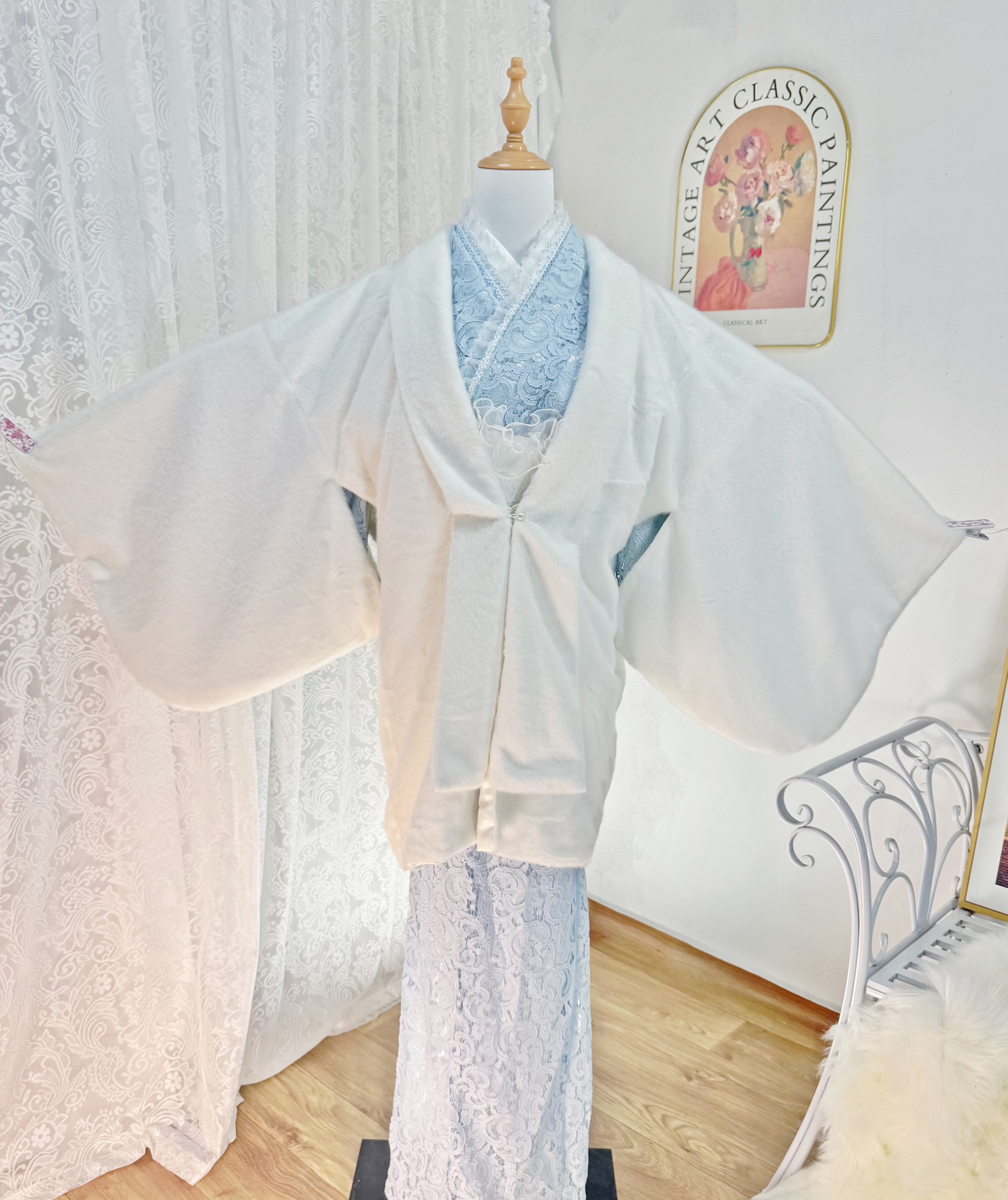 日本冬天和服专用毛毛外套仿皮草和风外套中长款羽织开衫外搭