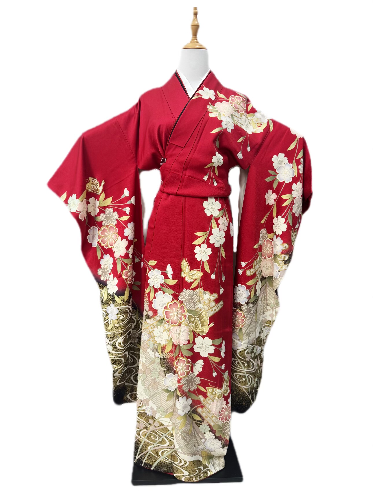 红黑色系捡漏清仓日本进口珍藏正统正绢真丝豪华振袖和服中古女装