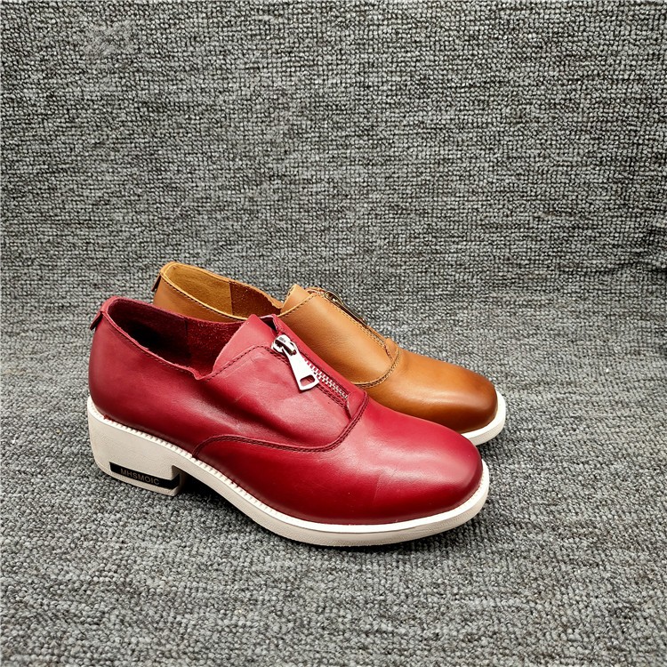 2025春季新款英伦风复古真皮粗中跟方头时尚百搭运动潮流舒适女鞋