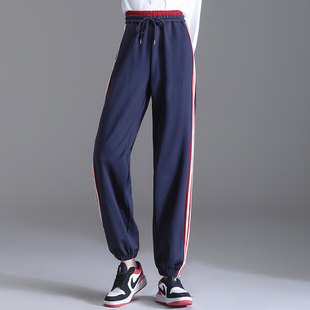 运动裤通勤风侧条纹哈伦卫裤女高腰宽松束脚显瘦长裤加绒加厚女裤