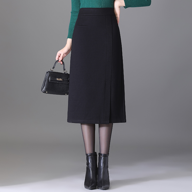 通勤高腰包臀裙女中长款宽松黑色