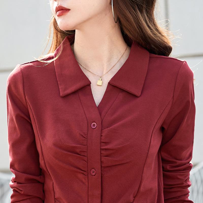 长袖翻领纯棉韩版t恤衬衣扣子