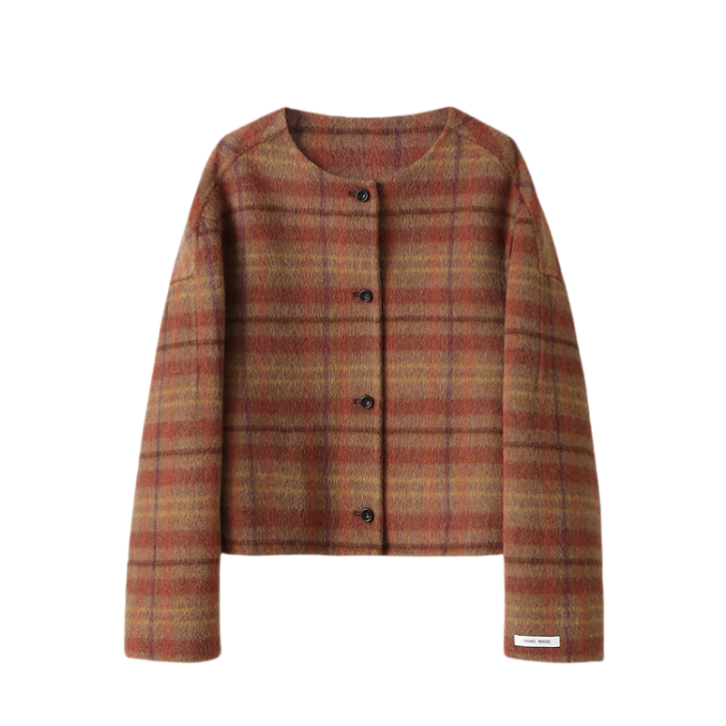 艾格高级感格子双面绵羊毛大衣女短款2025年春季新款宽松毛呢外套,女装/女士精品,毛呢外套,淘宝优惠券,粉丝福利购,淘宝优惠卷