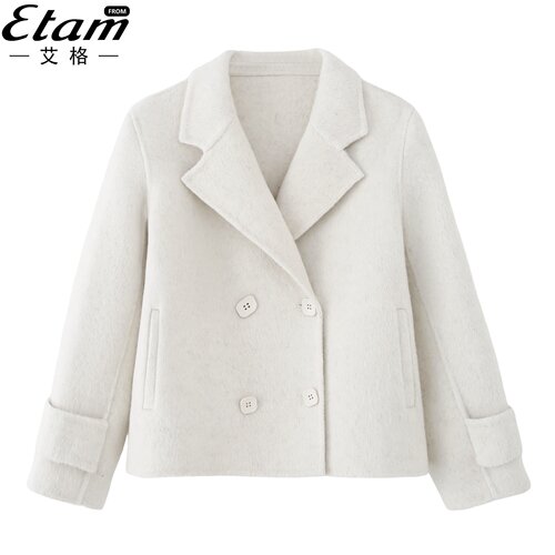 米白色休闲高端双面羊毛呢子短