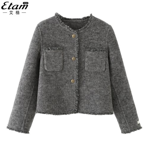 艾格2025新款小香风流苏拉毛短款