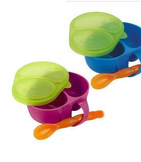 美国 Sassy 易握分隔碗带硅胶软勺 多色 紫色/蓝色 4+