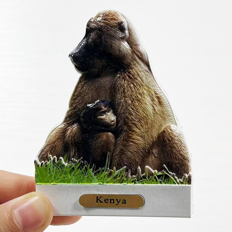 南非肯尼亚狒狒母子相依磁贴冰箱贴旅游纪念品磁吸家居立体装饰品