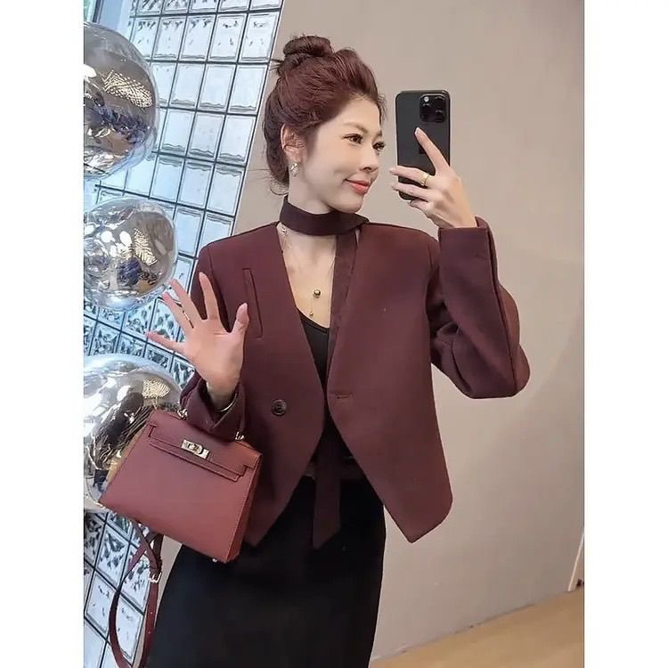 安哥拉红短款西装外套女
