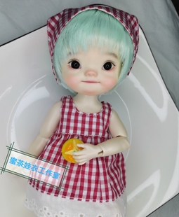 蜜茶娃衣 bjd小6普六分少女鱼大力力qbaby点点体简约格子系连衣裙