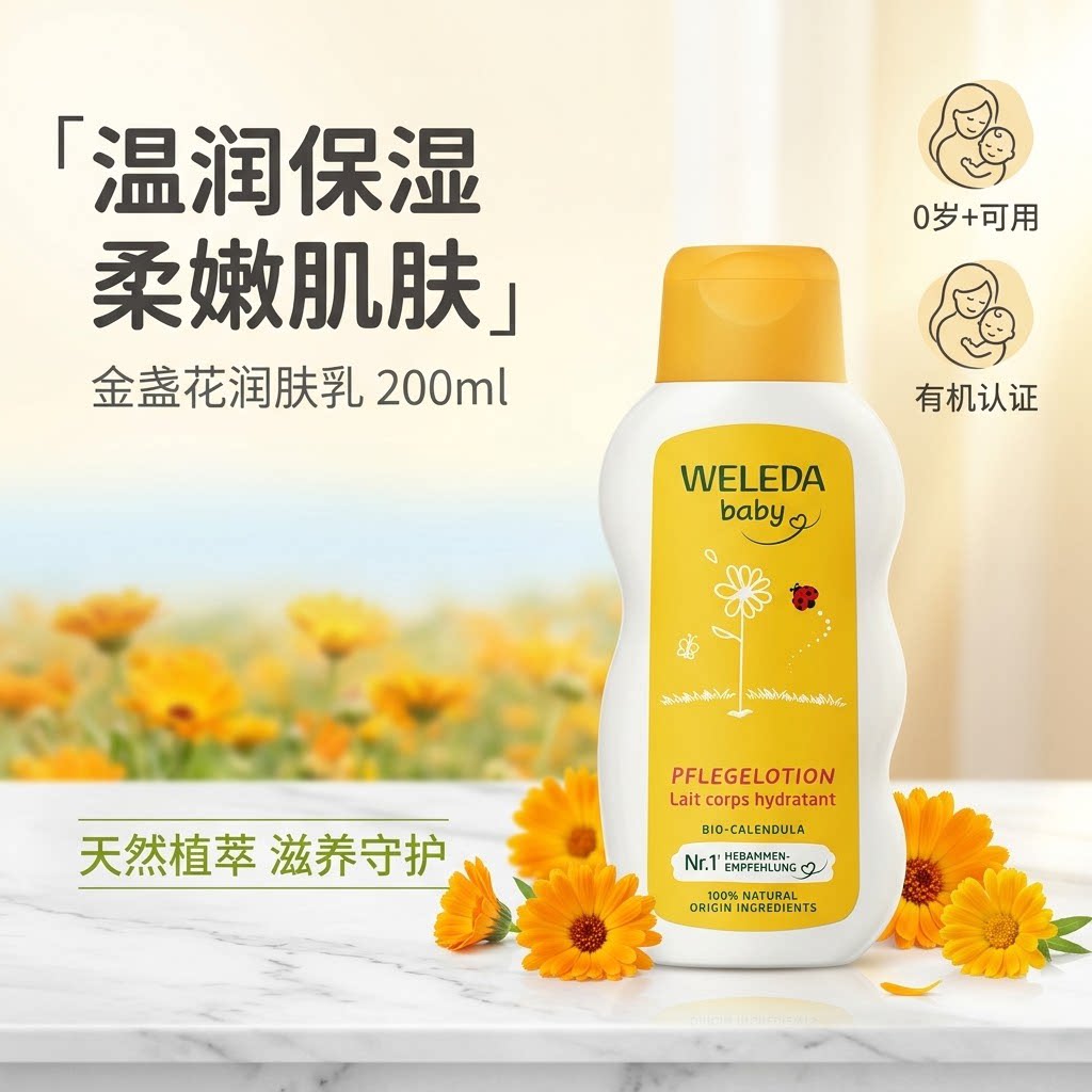 德国进口WELEDA维蕾德金盏花婴儿润肤乳清爽不油腻易吸收露200ml