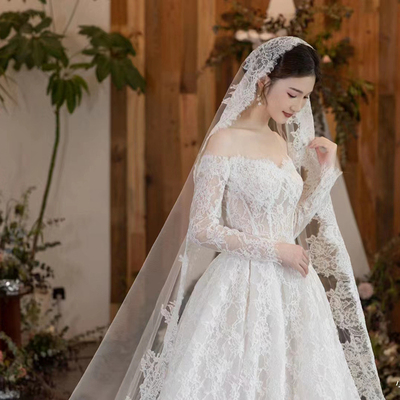 复古蕾丝花边头纱新娘结婚头饰