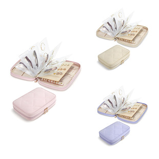 跨境菱格珠宝收纳包高颜值多功能饰品收纳盒带透明口袋拉链收纳包