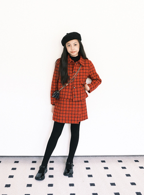 BBW潼家 女童圣诞红色小香风外套中大童女孩裤裙套装12/10（特）