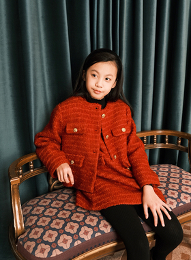 BBW潼家 女童年装卷毛小香风套装大童连衣裙外套套装（特）