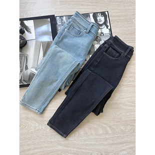 BBW潼家 女童秋冬装加绒高弹牛仔裤中大童保暖小脚裤亲子12/10