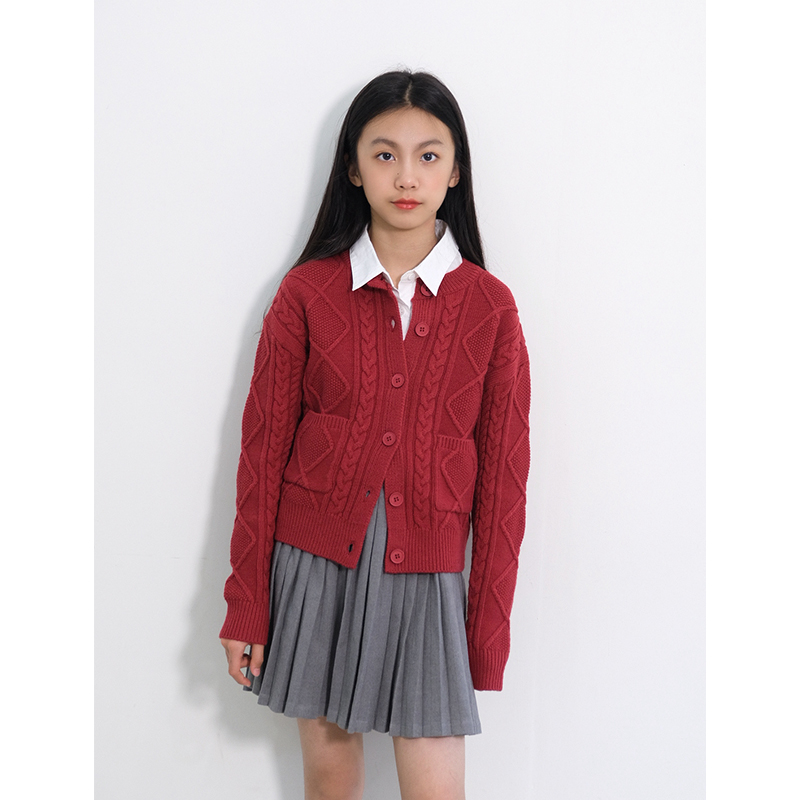 儿童秋冬装提花针织毛衣开衫