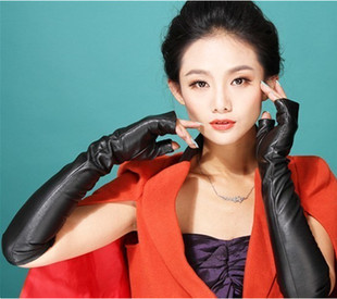 口臂套百搭 露半指纯皮薄真羊皮分袖 皮袖 子羊皮手套女春秋保暖长款