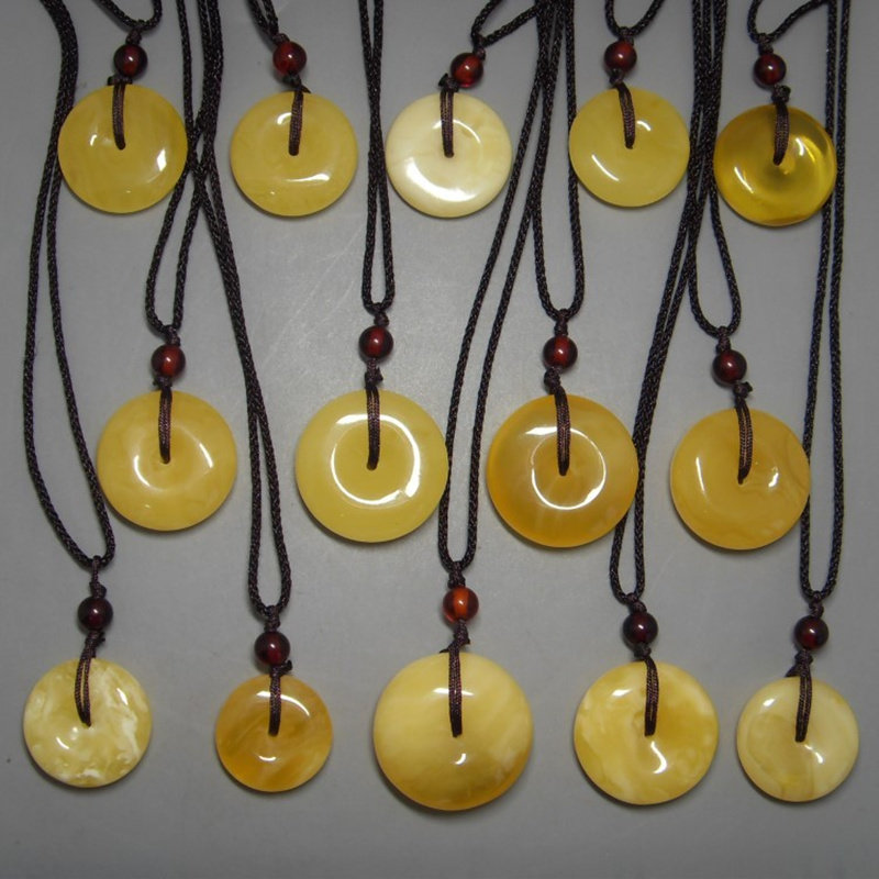 天然琥珀蜜蜡平安扣吊坠坠子挂件儿童宝宝手饰蜜蜡饼子DIY配饰