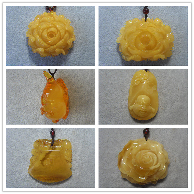 天然珠宝琥珀蜜蜡精品雕刻吊坠花鱼钱袋葫芦佛像等吉祥挂件毛衣坠