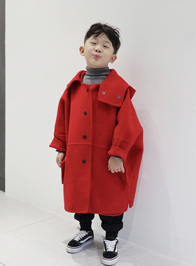 UL双面羊绒男童女童秋冬小童儿童呢子外套女宝宝羊毛呢大衣大童