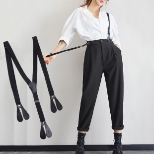 带 可拆卸交叉弹力松紧背带夹百搭裤 搭配成背带裤 带子吊带纽扣式