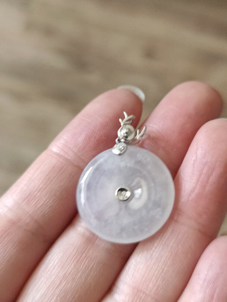 天然缅甸翡翠a货冰种白冰一路有你平安扣吊坠坠子有证书保a7天退