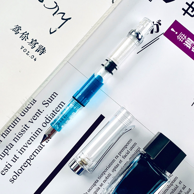 活塞式上墨水钢笔透明大容量学生练字专用明尖彩墨彩色墨水笔