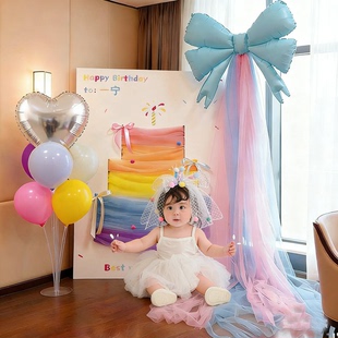 小女孩生日彩色多巴胺场景布置装饰23周岁网红纱蛋糕KT板拍照道具