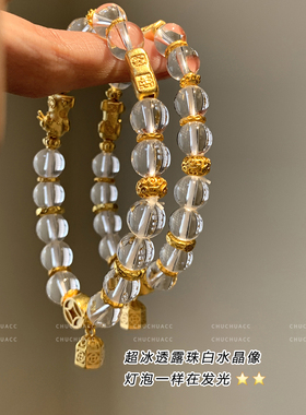 【招财进宝】貔貅钱币白水晶手串