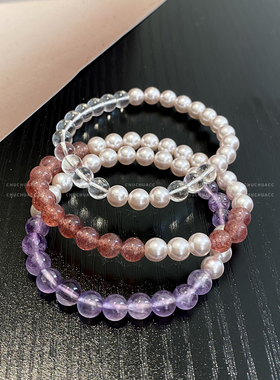 招桃花◆适合叠戴的水晶珍珠手链