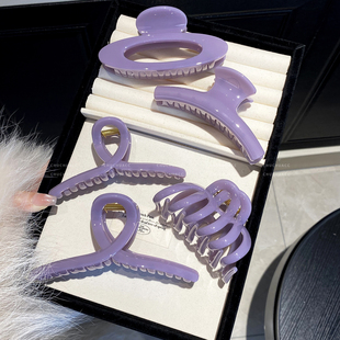 高级莫奈紫色系 纯色抓夹紫色后脑勺鲨鱼夹发量少半抓发超大号