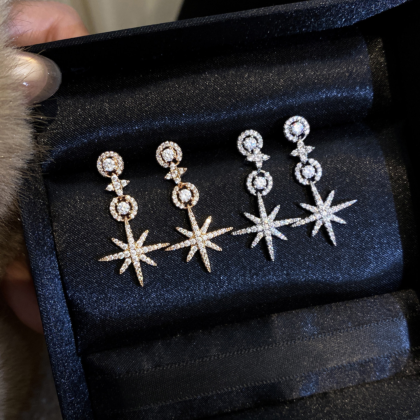 杨紫同款镶钻八芒星长款耳环