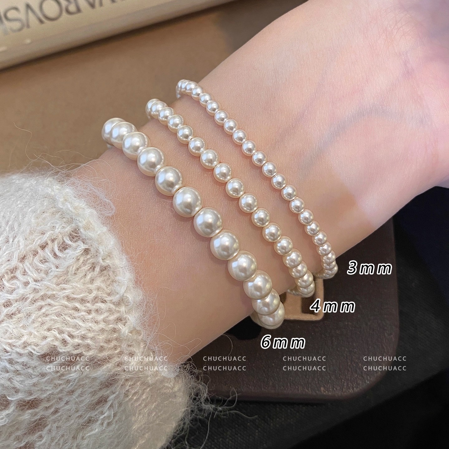 正品施家珍珠手链正圆强光无暇