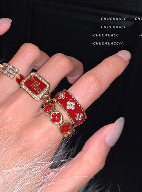 安可拉红滴釉开口戒指大小可调节