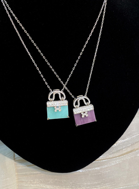 老钱风包包项链~天然玉髓微镶钻