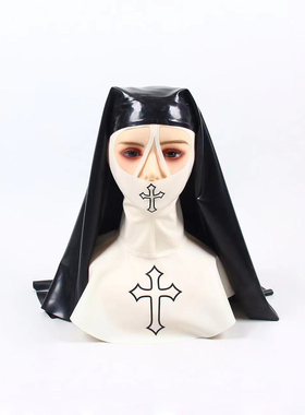 黑色桃定制乳胶衣 AA012 修女头套 胶衣定做cos 全包乳胶头套