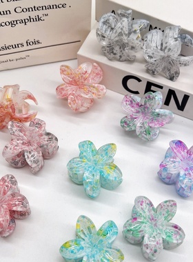 2026时尚女式甜美渐变鸡蛋花抓夹鲨鱼夹子印花紫荆花海边度假时尚