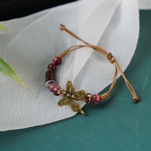 2026时尚 甜美仙女气质百搭手饰 文艺田园编织蝴蝶陶瓷手链女韩版