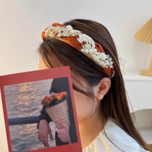 法式浪漫碎花珍珠麻花发箍布艺气质韩国网红感头箍发饰头饰女