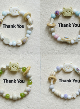 景德镇陶瓷手链小红书热销感饼干猫咪系列小众设计感手串