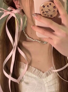 精致芭蕾风飘带对夹小发抓黑色发夹白色粉丝带发卡发饰头饰蝴蝶结