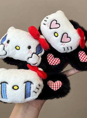 搞怪毛绒绒kitty猫系列抓夹心秋冬可爱发夹大号毛绒盘发方夹