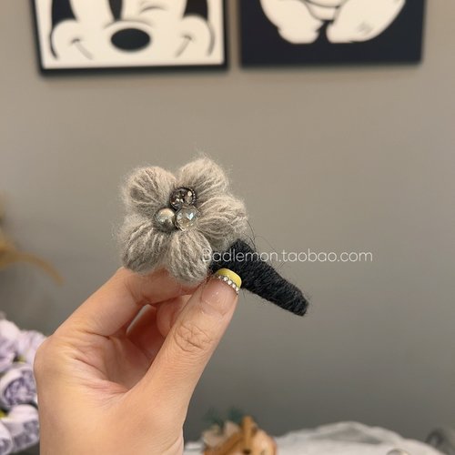 2026时尚韩系秋冬新款气质毛线花朵掰掰夹撞色感刘海bb发夹碎发