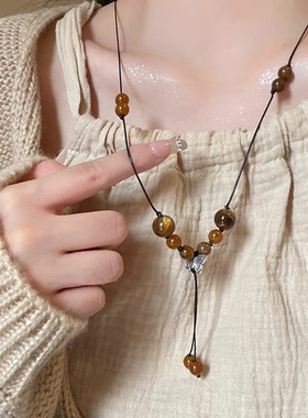 2026时尚新中式民族风蝴蝶编织绳串珠项链女复古小众设计感小众