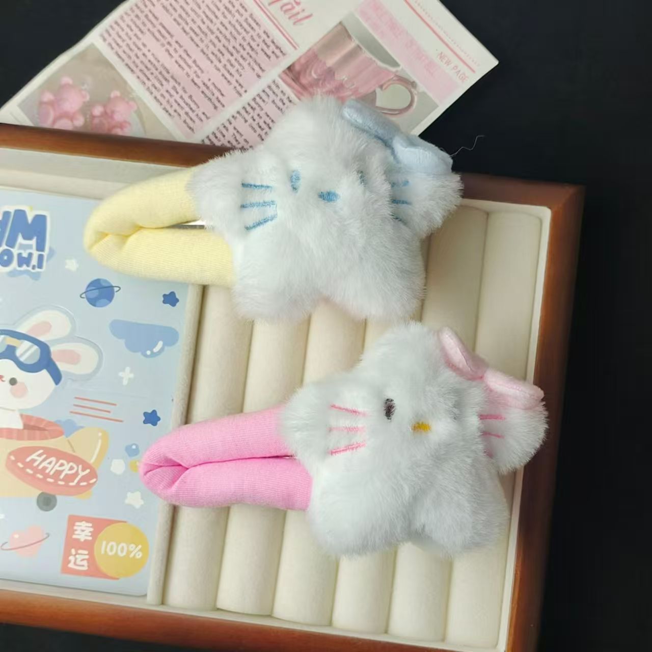 新款蝴蝶结毛绒星星Kitty掰掰夹玩偶公仔夹子学生可爱发夹发饰女