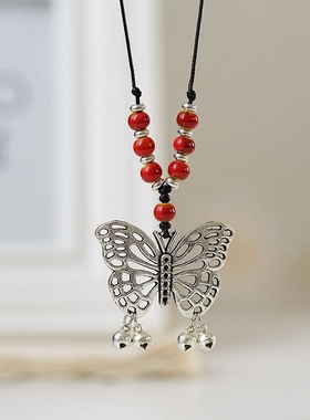 2026时尚冬季新款民族风蝴蝶长款项链毛衣链 古风衣服挂饰中国风