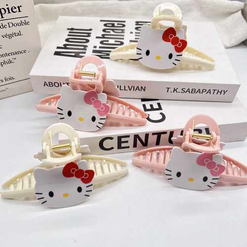 新款醋酸抓夹凯蒂猫可爱Kitty简约发夹卡通一字发抓盘发鲨鱼夹夹