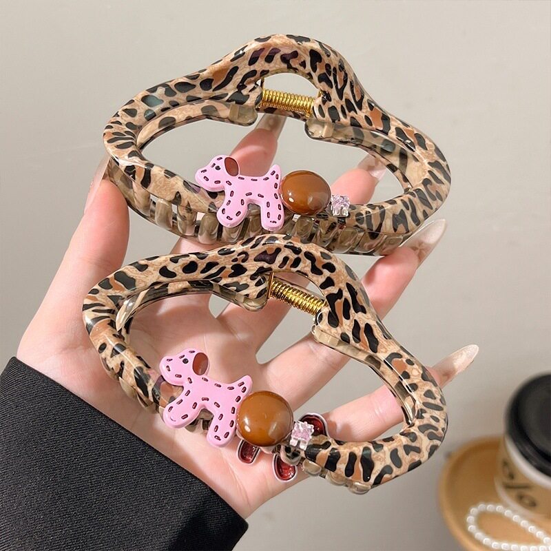 韩国甜酷豹纹小众云朵小狗球球水钻发抓洋气时尚抓夹高马尾发饰