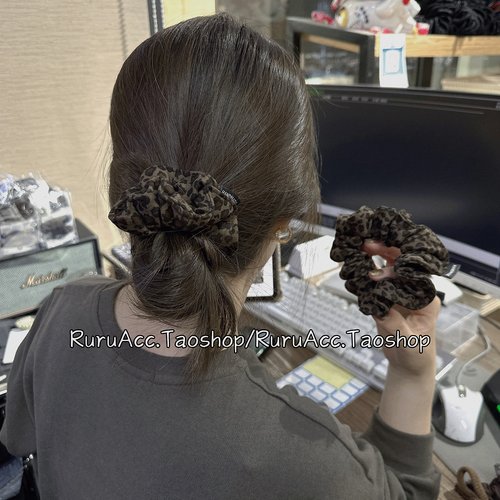 2026时尚复古咖色绒布豹纹大肠发圈百搭网红款头绳韩国马尾丸子