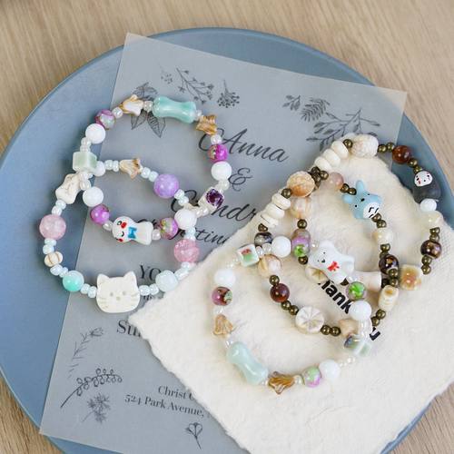 景德镇陶瓷手链可爱小熊卡通无脸男学生小动物儿童百搭手串女